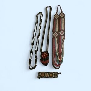 Native American Bohemian Black Beaded Pendant Necklace with Multicolor Accents